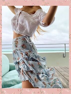 LoveShackFancy Elle Skirt Floral High-Low